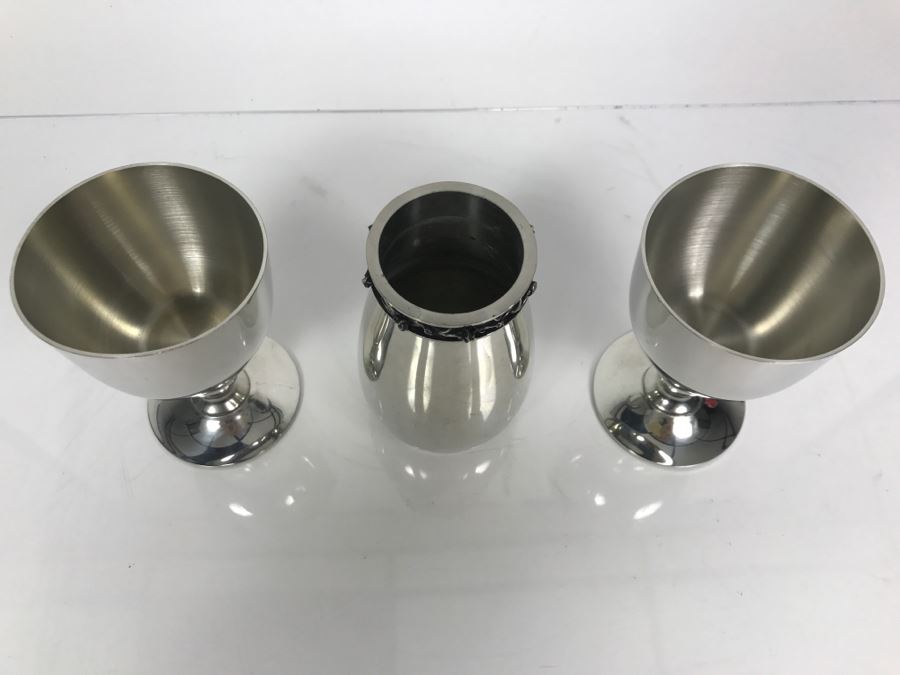 Royal Selangor Pewter Vase And Pair Of Woodbury Pewter Goblets [Photo 6]