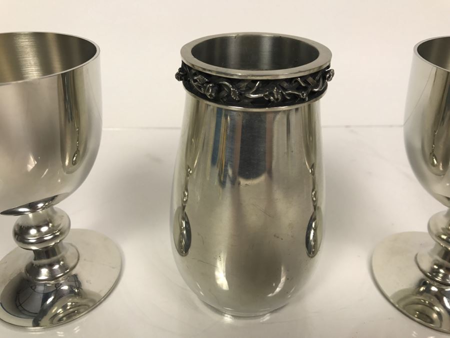 Royal Selangor Pewter Vase And Pair Of Woodbury Pewter Goblets [Photo 3]