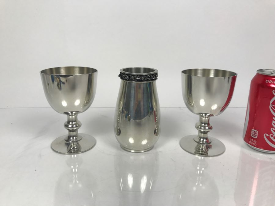 Royal Selangor Pewter Vase And Pair Of Woodbury Pewter Goblets