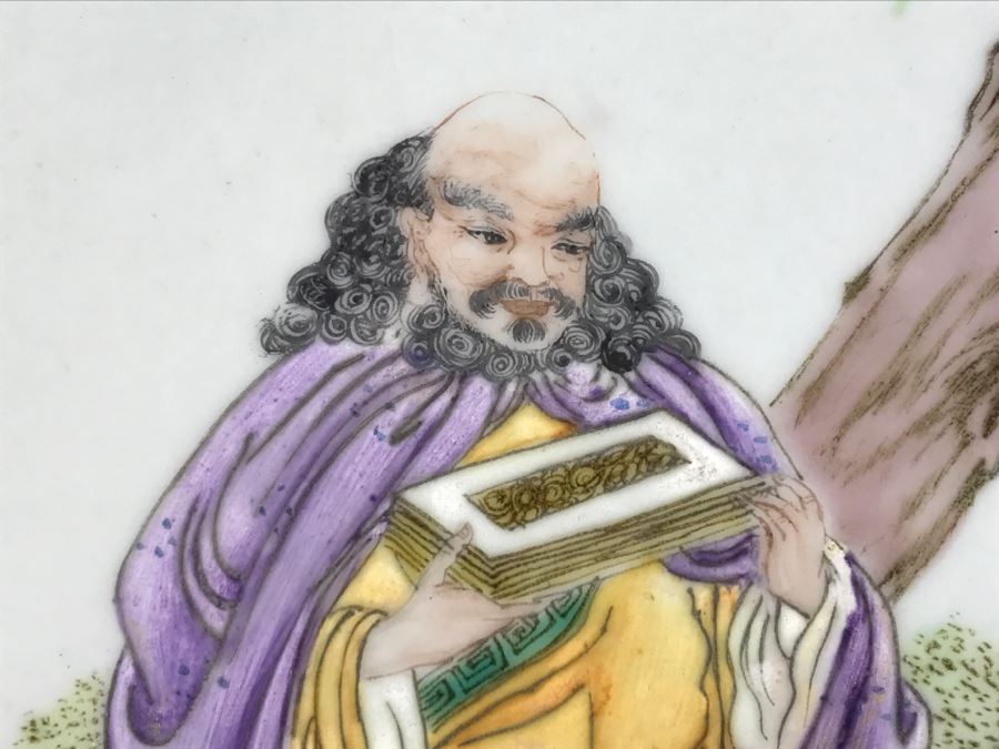 Vintage Signed Chinese Porcelian Tile Painting [Photo 5]