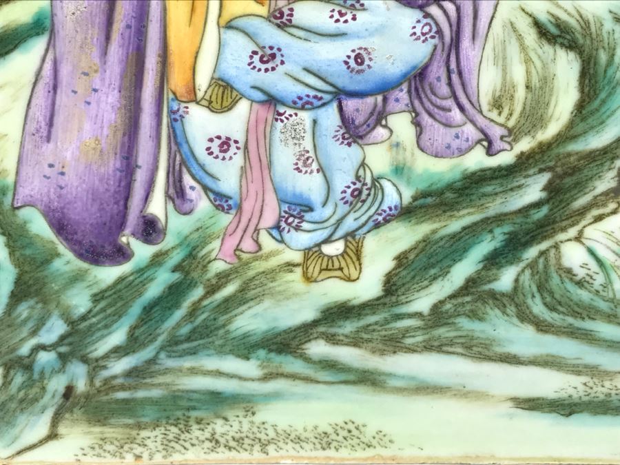 Vintage Signed Chinese Porcelian Tile Painting [Photo 9]