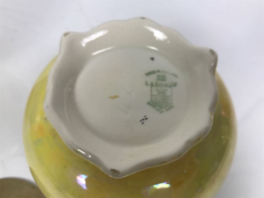 Pair Of Vintage English Barrel Biscuit Jars Lidded With Handles [Photo 9]