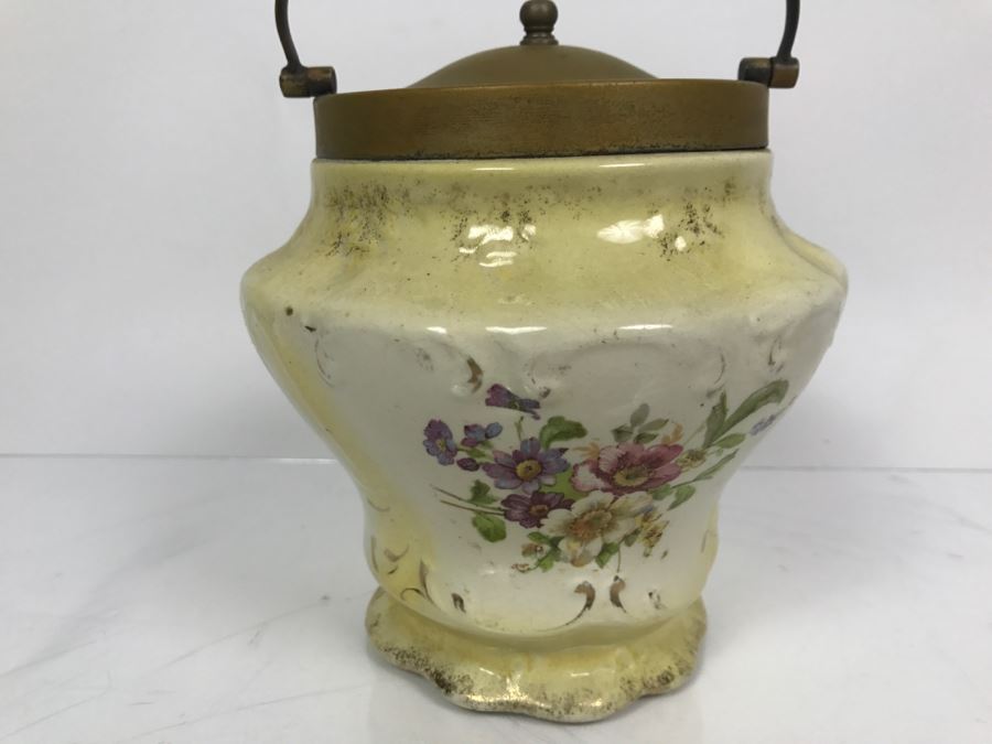 Pair Of Vintage English Barrel Biscuit Jars Lidded With Handles [Photo 11]