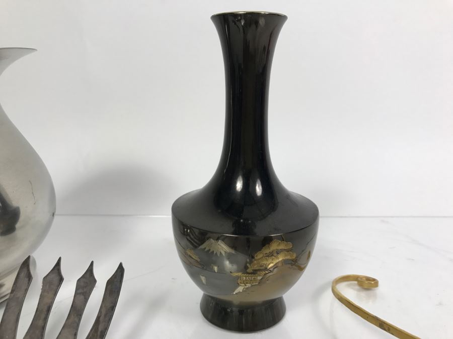 Pewter Pitcher, Vase, Spoons, Fork And Candle Snuffer [Photo 9]