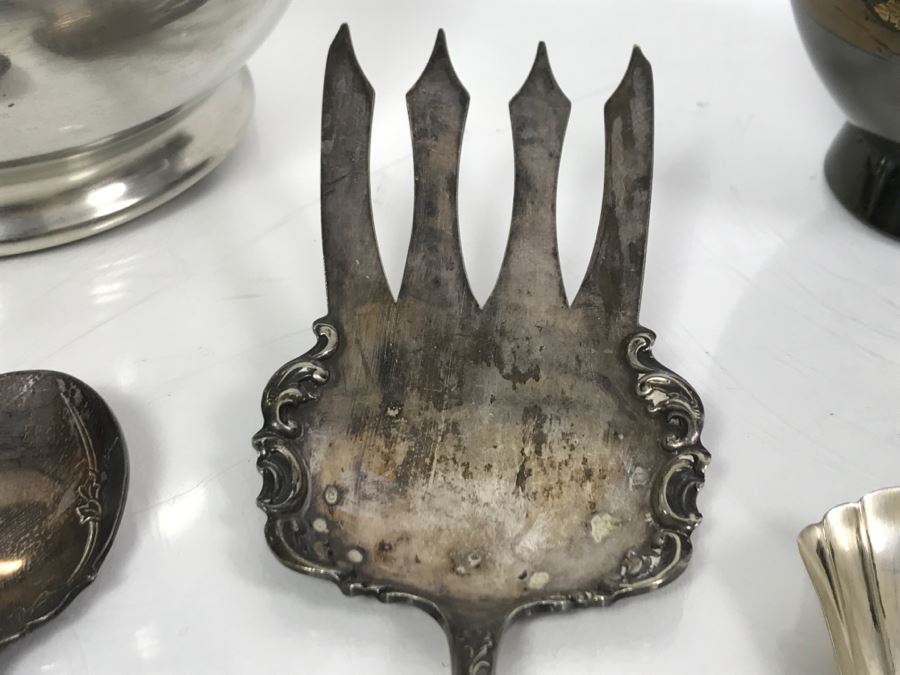 Pewter Pitcher, Vase, Spoons, Fork And Candle Snuffer [Photo 5]