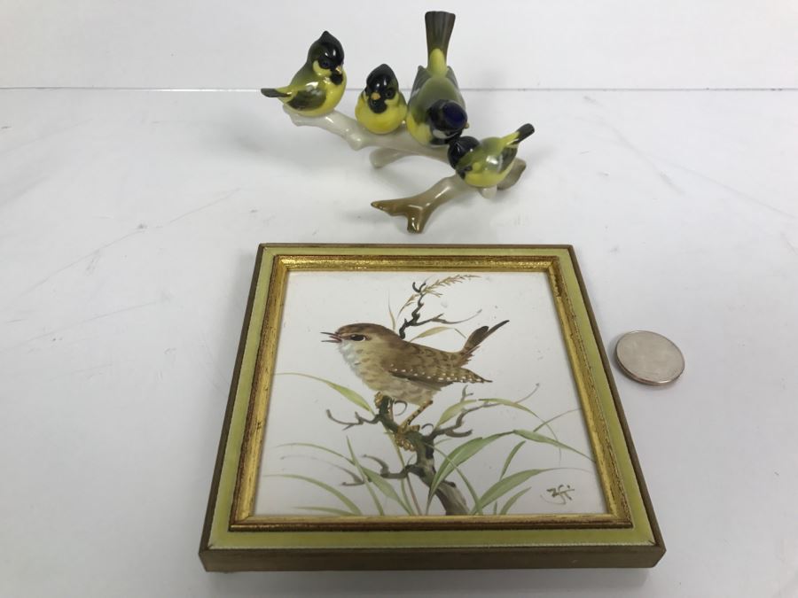 HR Germany Porcelain Birds And Framed Original Bird Painting [Photo 1]