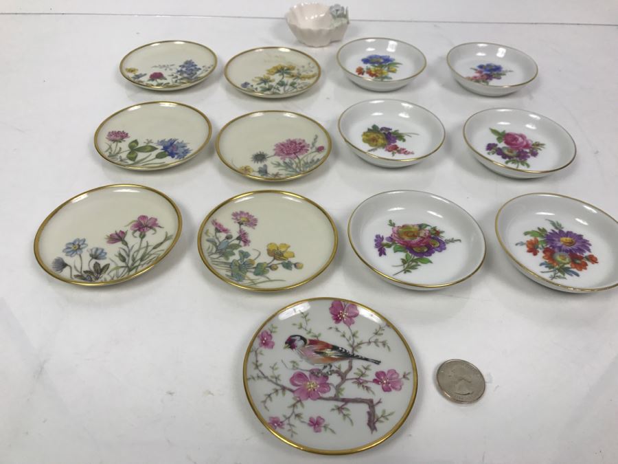 (1) Limoges France Bird Plate And (6) K&A Krautheim Bavaria Germany Floral Small Dishes And (6) Rosenthal Floral Small Dishes
