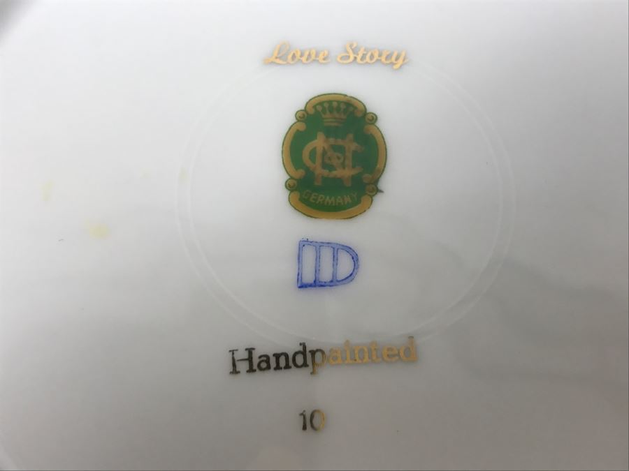 Various China Cups And Saucers, Griswold Salt & Pepper Shaker, Germany Handpainted Plate Love Story See Photos [Photo 18]