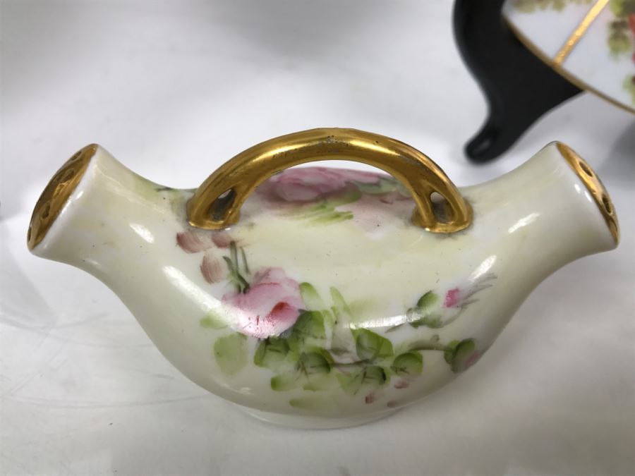 Various China Cups And Saucers, Griswold Salt & Pepper Shaker, Germany Handpainted Plate Love Story See Photos [Photo 13]