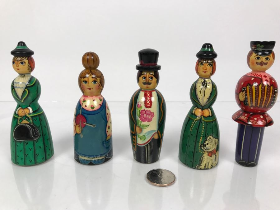 Handpainted Russian Wooden Folk Art Dolls