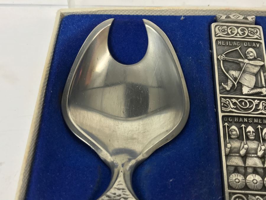 Konge Tinn Norwegian Pewter Salad Serving Set With Box [Photo 6]