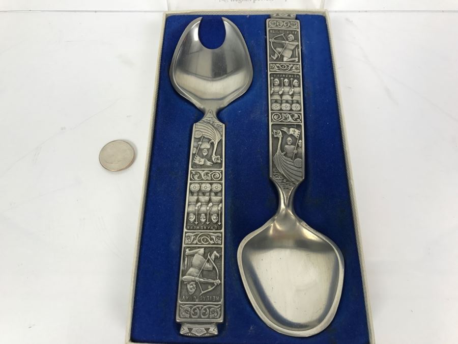 Konge Tinn Norwegian Pewter Salad Serving Set With Box [Photo 2]