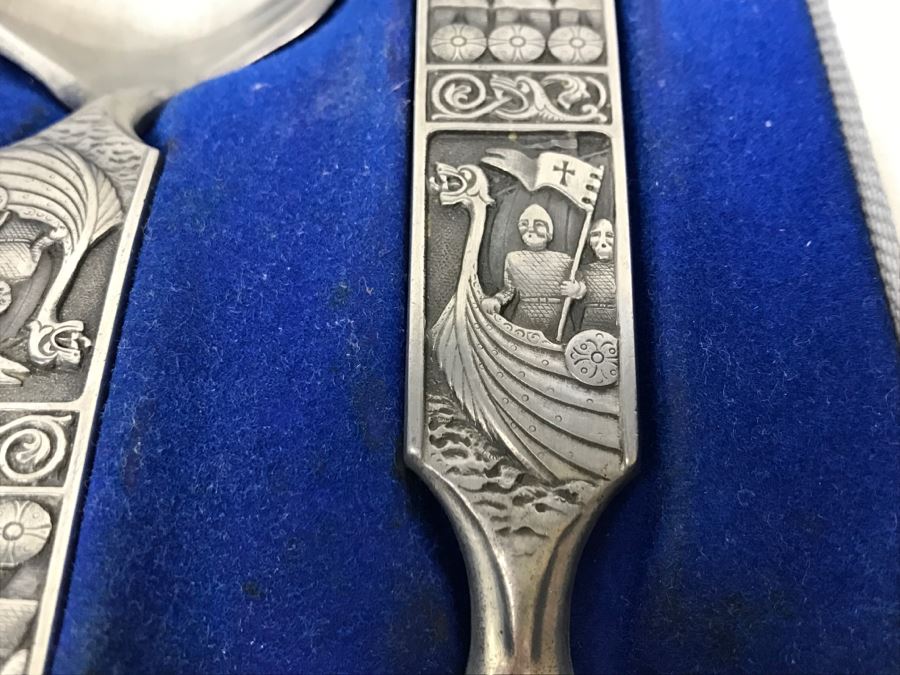 Konge Tinn Norwegian Pewter Salad Serving Set With Box [Photo 3]