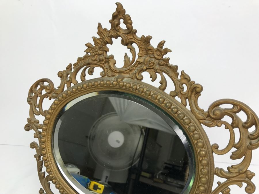 Vintage Brass Rococo Beveled Glass Vanity Mirror [Photo 3]