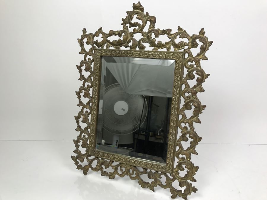Vintage Brass Rococo Beveled Glass Vanity Mirror [Photo 2]