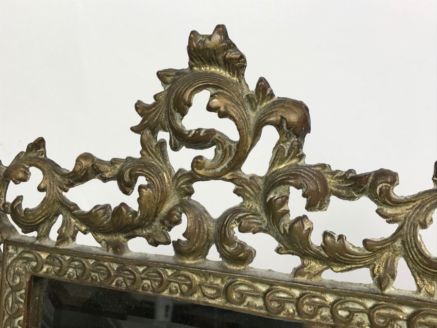 Vintage Brass Rococo Beveled Glass Vanity Mirror [Photo 4]