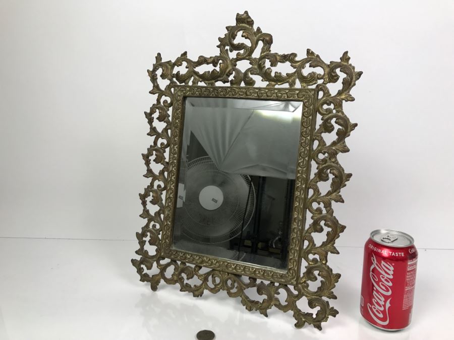 Vintage Brass Rococo Beveled Glass Vanity Mirror [Photo 1]