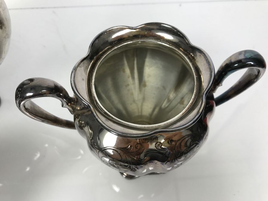 Forbes Silver Co Quadruple Silverplate Tea Set With Teapot, Creamer And Sugar And Woodbury Pewter Teapot [Photo 4]