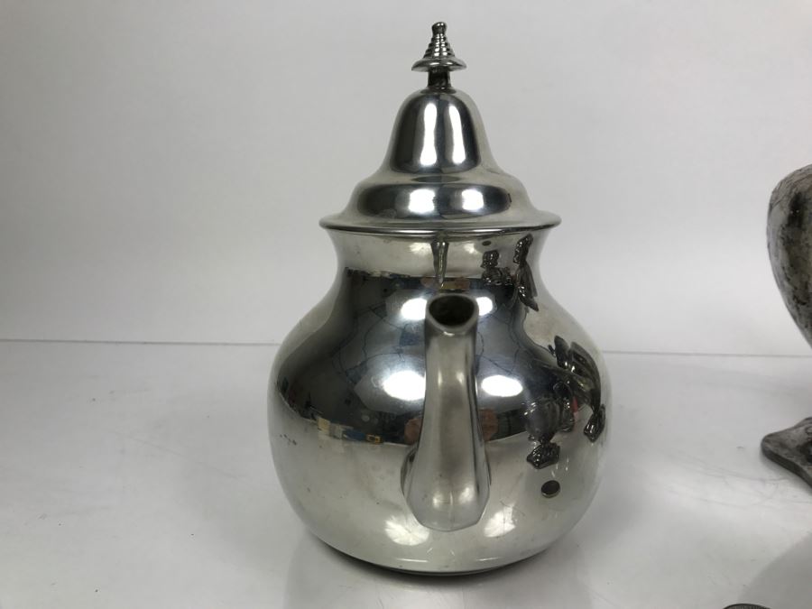 Forbes Silver Co Quadruple Silverplate Tea Set With Teapot, Creamer And Sugar And Woodbury Pewter Teapot [Photo 13]