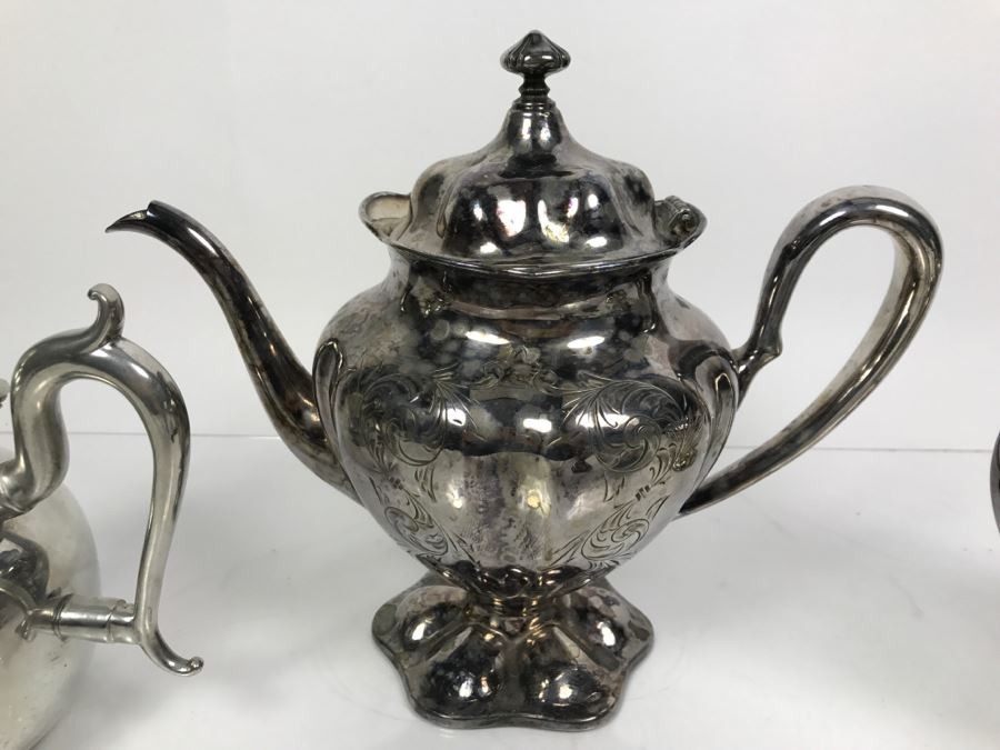 Forbes Silver Co Quadruple Silverplate Tea Set With Teapot, Creamer And ...