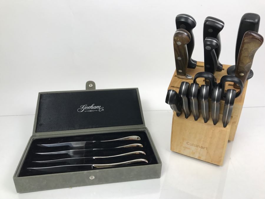 Gorham Stainless Steel Knife Set With Cuisinart Knife Holder And Cuisinart Knives, J. A. Henckels Knife And Flint Stainless Knife [Photo 1]