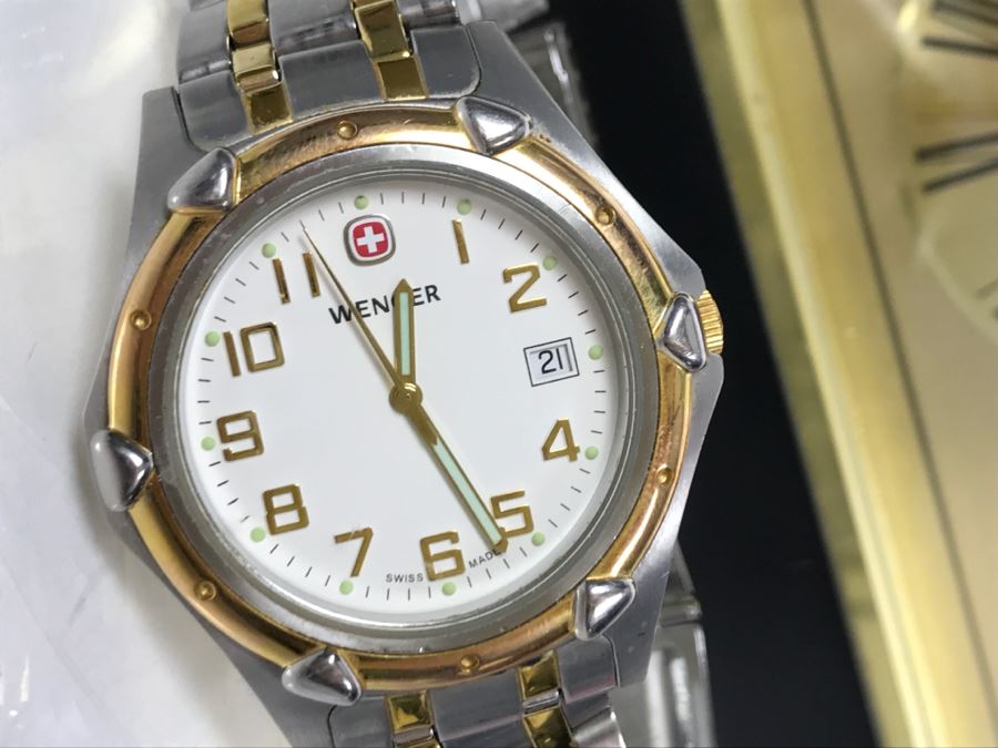 BULOVA Mantle Clock With Hygrometer And Thermometer And Men’s WENGER Swiss Watch [Photo 7]