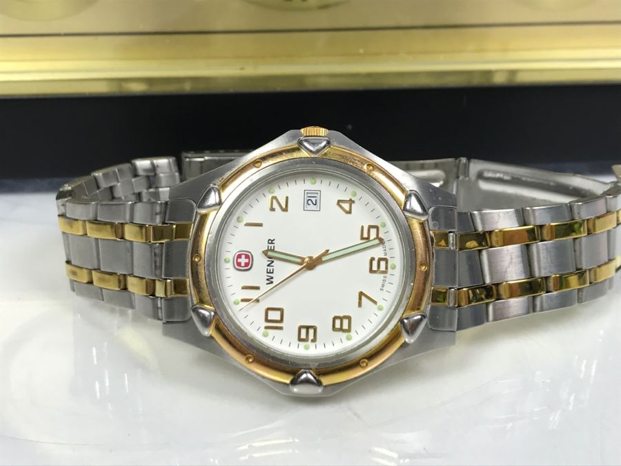 BULOVA Mantle Clock With Hygrometer And Thermometer And Men’s WENGER Swiss Watch [Photo 6]