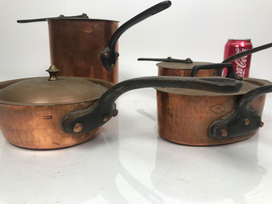 Vintage French Hammered Copper Pots With Lids - Some Made For The Bridge Company And Some Made In Paris [Photo 2]
