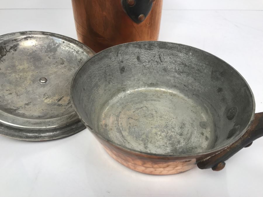 Vintage French Hammered Copper Pots With Lids Some Made For The Bridge Company And Some Made 3772