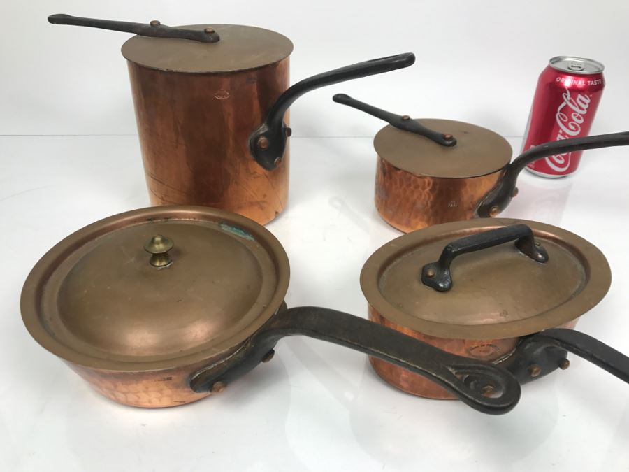 Vintage French Hammered Copper Pots With Lids - Some Made For The Bridge Company And Some Made In Paris [Photo 3]