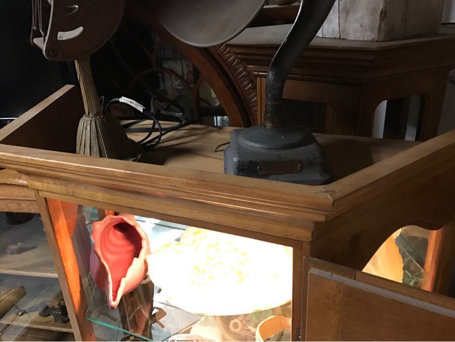 Wooden Curio Display Cabinet With Mirrored Back, Glass Shelving And Overhead Lighting [Photo 6]