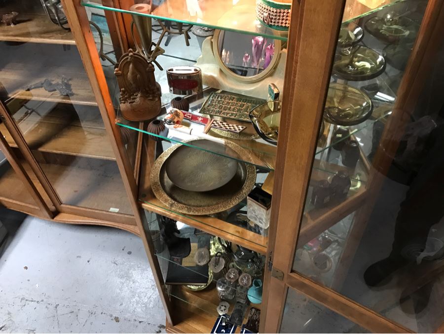 Wooden Curio Display Cabinet With Mirrored Back, Glass Shelving And Overhead Lighting [Photo 4]