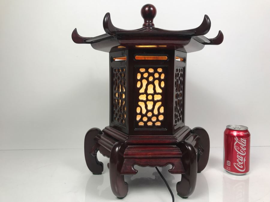Stunning Asian Wooden Table Lamp