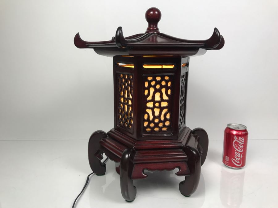 Stunning Asian Wooden Table Lamp [Photo 7]