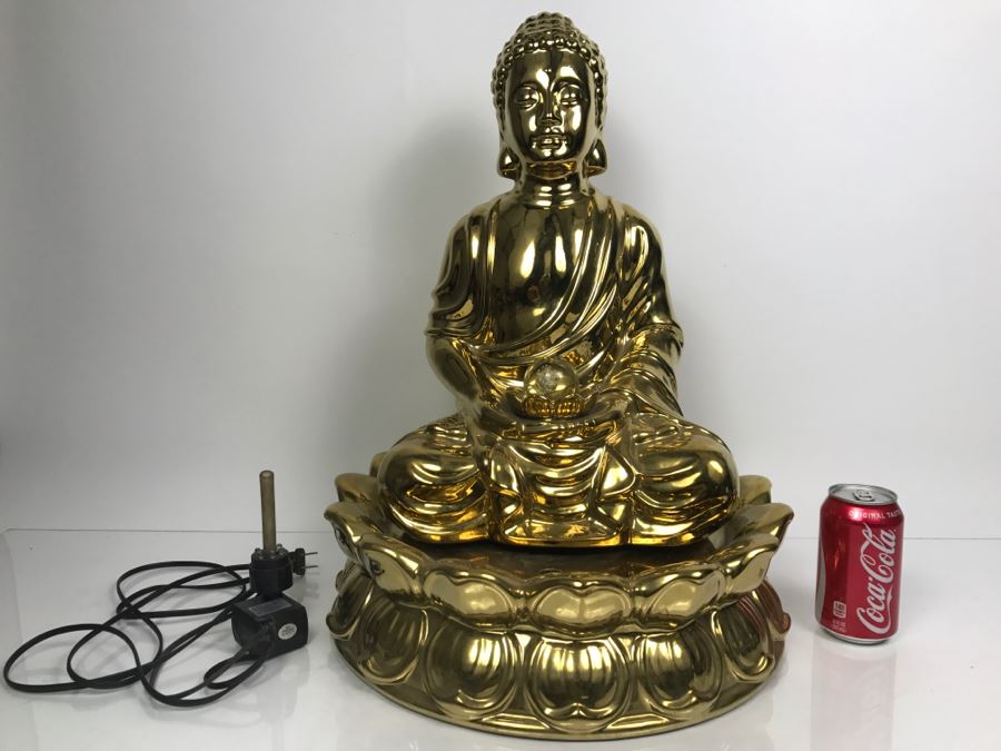 Gold Tone Meditating Buddha Water Fountain [Photo 2]