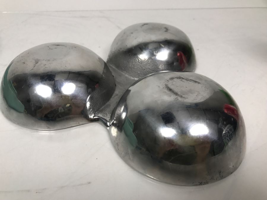 Mid-Century Pottery Chip & Dip Vegetable Tray, Moire Glaze KYES Handmade Tray Pasadena, CA And Metal Tri-Color Glitter Tray [Photo 11]