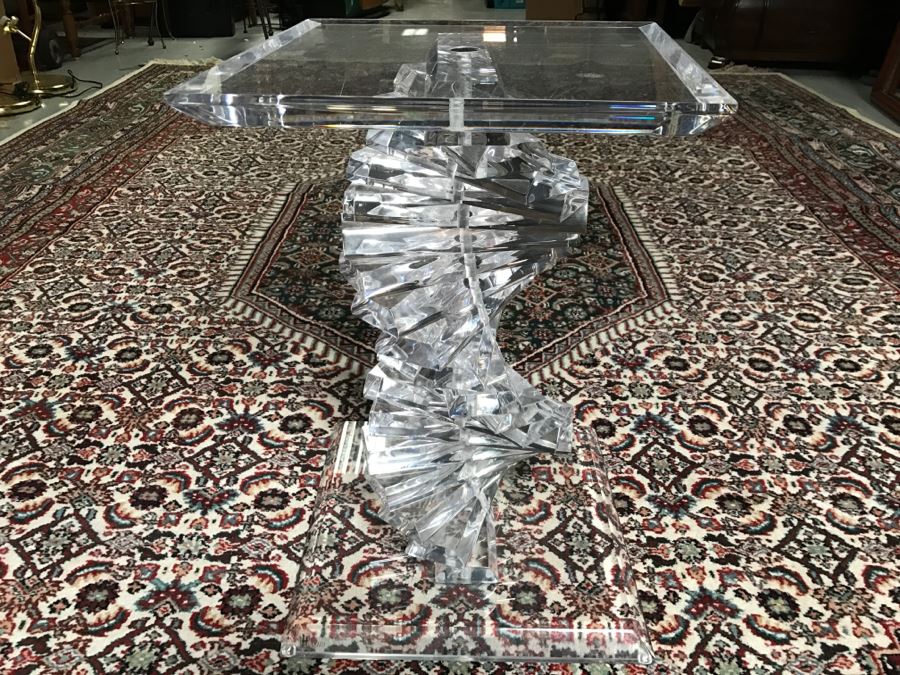 Signed Shlomi Haziza Lucite Spiral Helix Side End Table Israel [Photo 2]