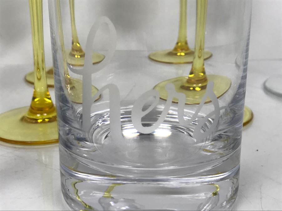 Pair Of Kate Spade His And Her Glasses, (6) Yellow Stem French Stemware