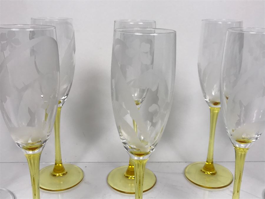 Pair Of Kate Spade His And Her Glasses, (6) Yellow Stem French Stemware