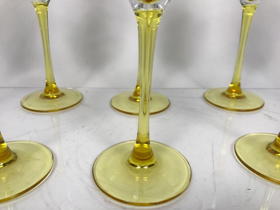 Pair Of Kate Spade His And Her Glasses, (6) Yellow Stem French Stemware With Etched Palms And Pair Of Bormioli Rocco Wine Glasses [Photo 10]