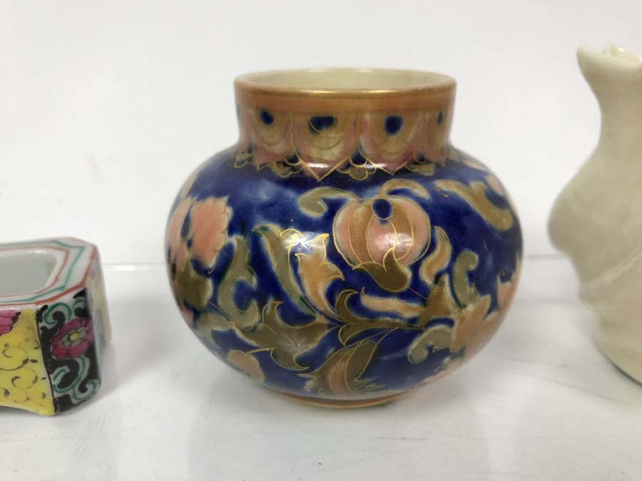 Asian Inkwell, Irish Belleek And Signed Porcelain [Photo 3]
