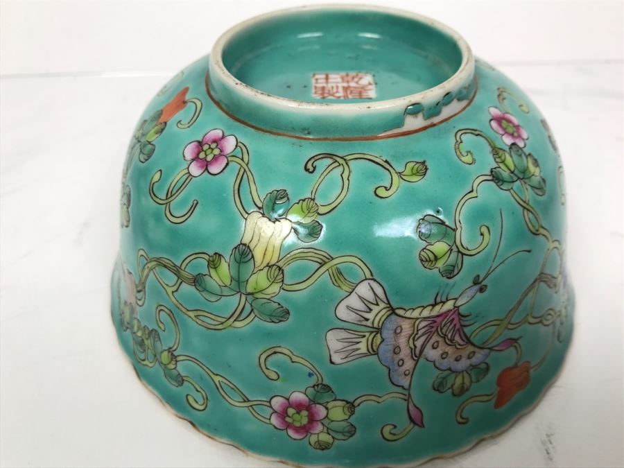 Vintage Signed Chinese Porcelain Bowl With Wooden Stand [Photo 13]