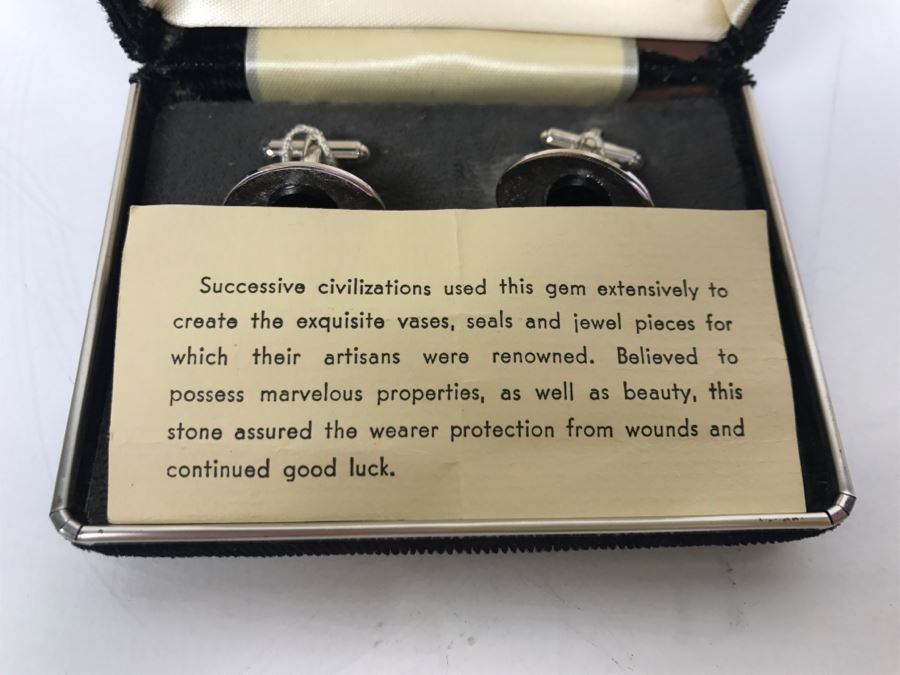 Vintage Sterling Silver And Black Onyx Cufflinks Set [Photo 8]