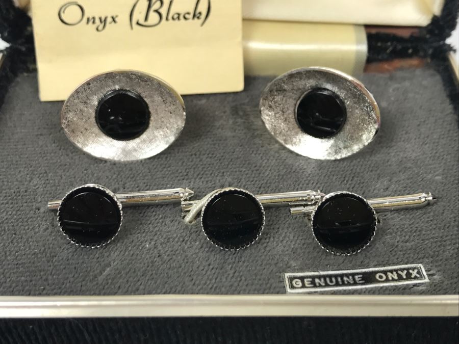 Vintage Sterling Silver And Black Onyx Cufflinks Set [Photo 3]