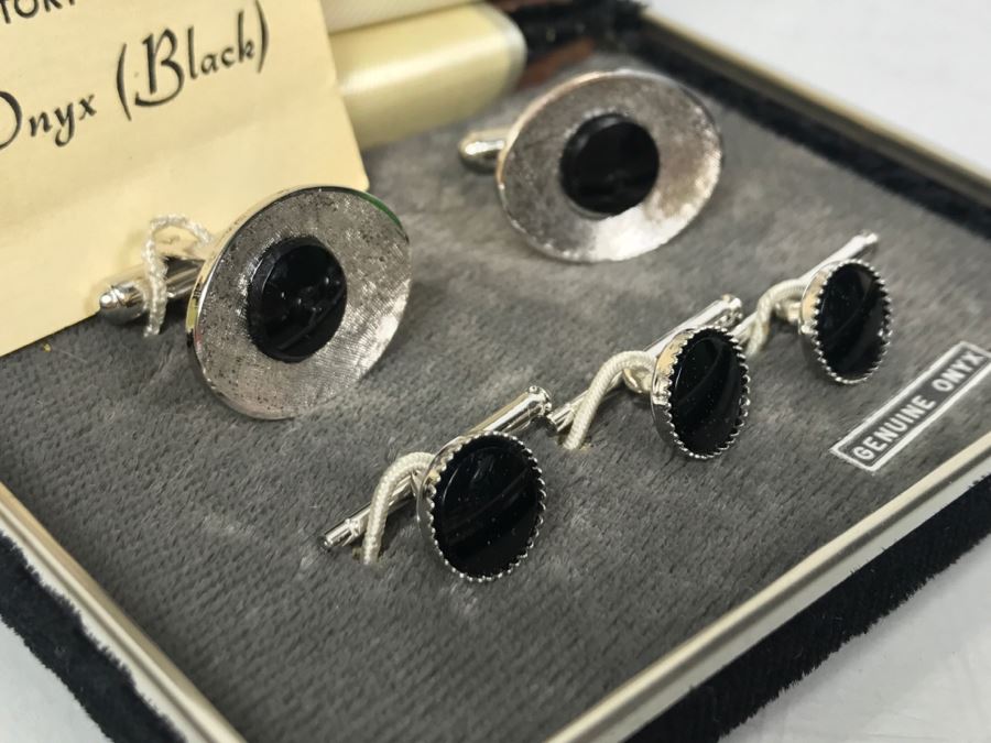 Vintage Sterling Silver And Black Onyx Cufflinks Set [Photo 6]