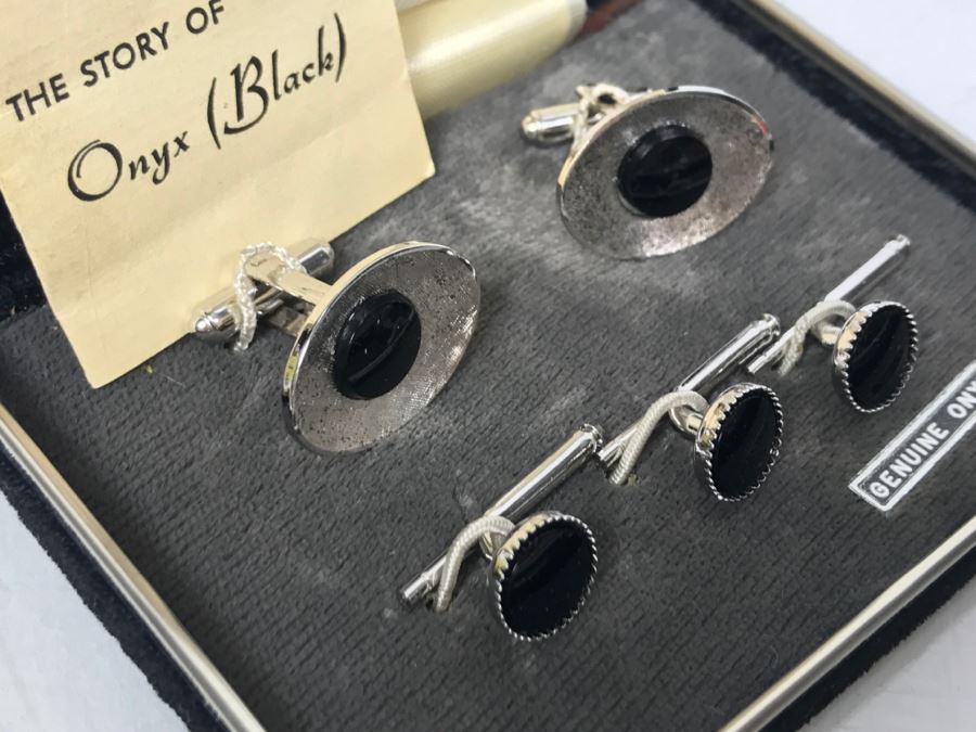 Vintage Sterling Silver And Black Onyx Cufflinks Set [Photo 7]
