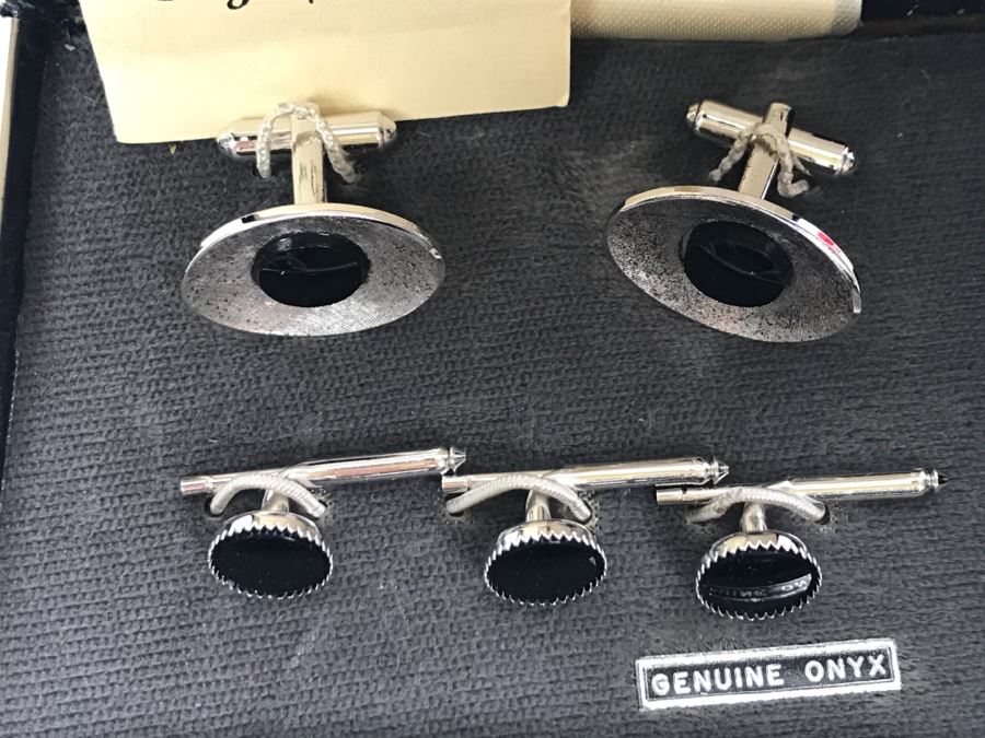 Vintage Sterling Silver And Black Onyx Cufflinks Set [Photo 5]