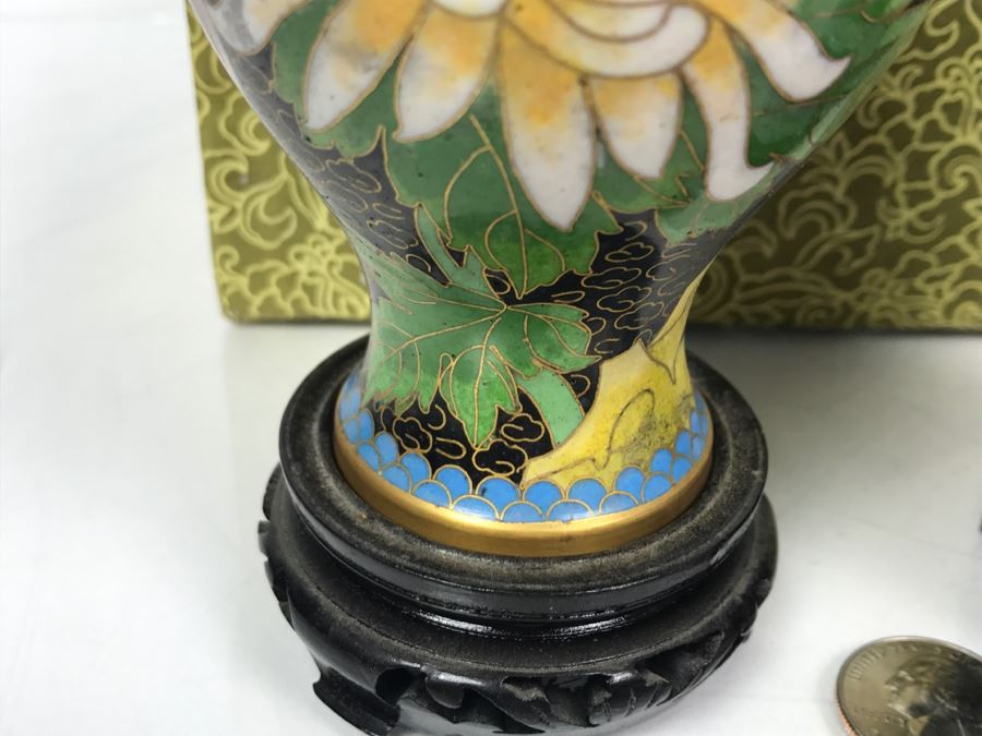 Pair Of Signed Handmade Cloisonne Vases With Original Box [Photo 9]