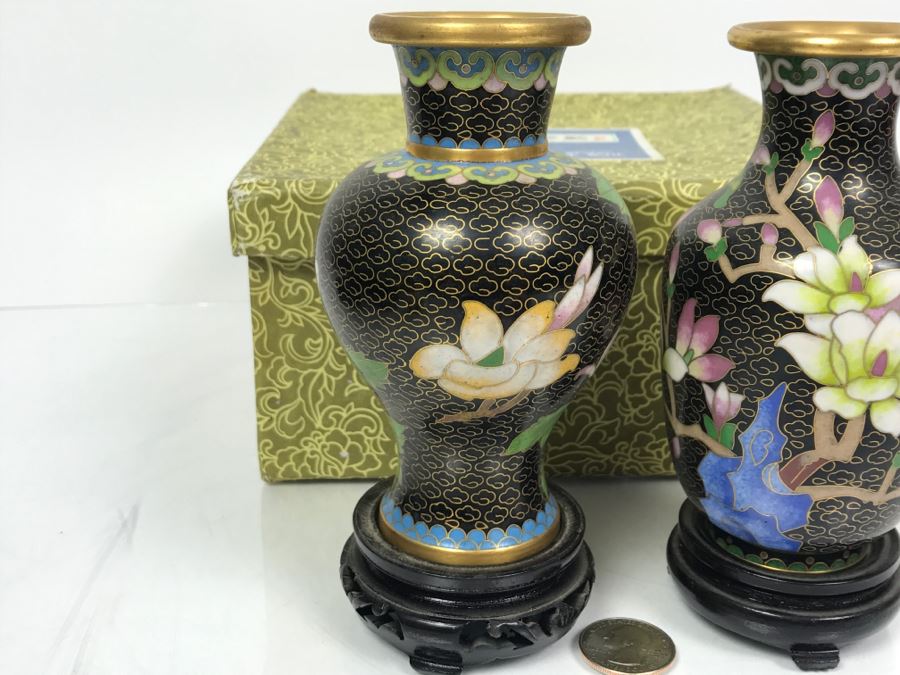 Pair Of Signed Handmade Cloisonne Vases With Original Box [Photo 11]