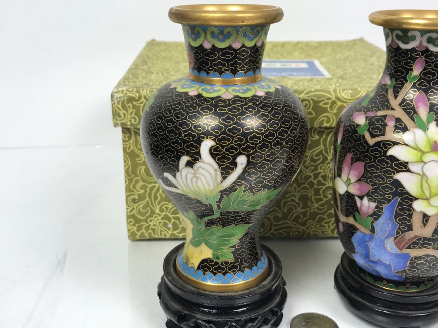 Pair Of Signed Handmade Cloisonne Vases With Original Box [Photo 10]